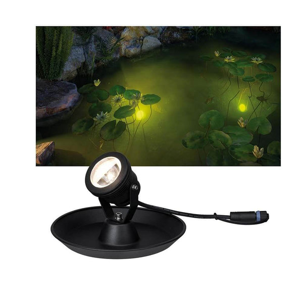 LED Plug&Shine Unterwasser-Spot IP68 3000K 24V 4W mit warmweißen Lichteffekten im Teich.