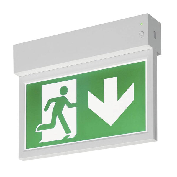 P-Light Emergency Exit Sign applique murale et plafonnier blanc avec symbole de sortie de secours vert
