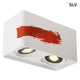 Plastra Gips Deckenleuchte 2-flammig LED Rechteckig mit Rotem Farbstrich und zwei QPAR111 LED Leuchtmitteln.