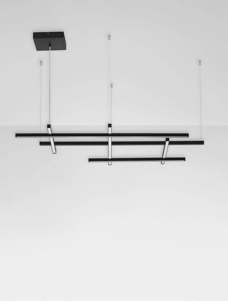 Pace LED Pendelleuchte 6-flammig 3000K – schwarze Designer-Pendelleuchte aus Aluminium und Acryl, modern für Wohnzimmer oder Schlafzimmer