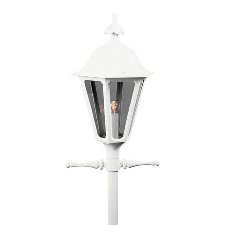 Pallas lamp head made of white metal and clear acrylic glass, elegant candelabrum for outdoor lighting.