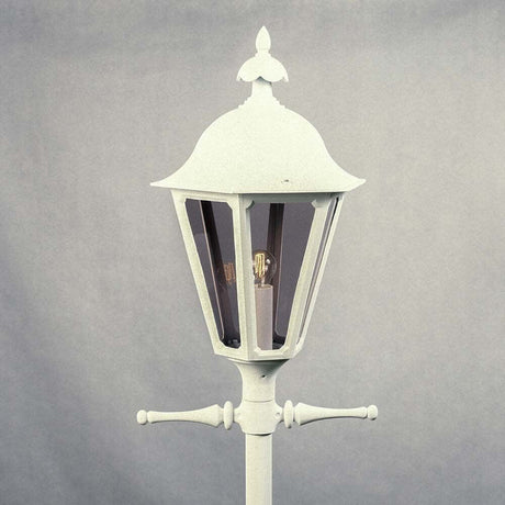 Pallas lamp head in white metal and clear acrylic glass, elegant candelabrum for outdoor lighting.