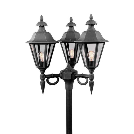 Pallas luminaire head, 3-piece, for mast light, black, smoked, with three lamps.