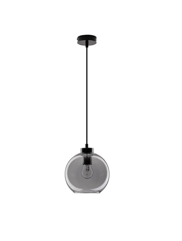 Palmer Pendelleuchte Ø 20cm Schwarz, Rauch im Art-Deco-Stil aus Rauchglas und Stahl.
