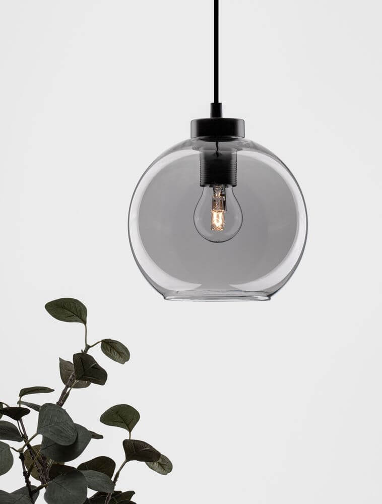 Palmer Pendelleuchte Ø 20cm Schwarz, Rauch - moderne Hängelampe aus Rauchglas mit Lichtquelle.