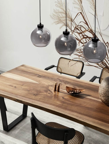 Palmer pendant light beam 70 cm 3-light black, smoke over dining table with smoke-grey glass lamps