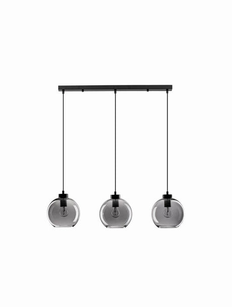 Palmer pendant light beam 70 cm 3-light black, smoke – modern black ceiling light with three smoke-grey glass globes