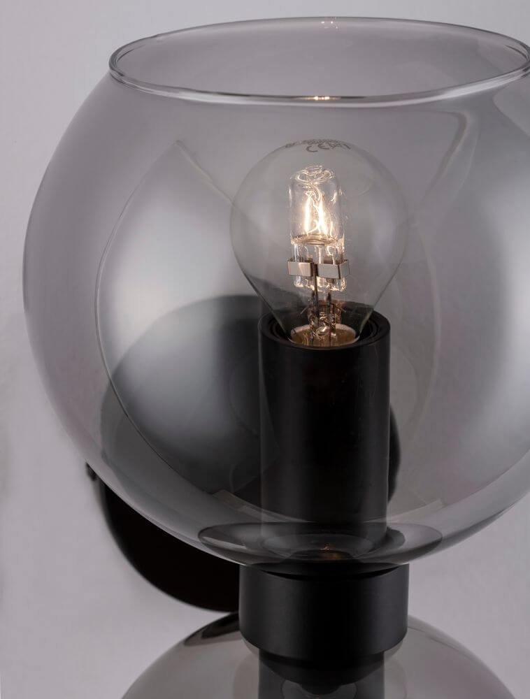 Palmer Wandleuchte Ø 13cm E14 2-flammig Schwarz, Rauch mit Rauchglas und sichtbarer Lichtquelle.