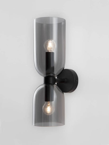 Palmer Wandleuchte Tulpe E14 2-flammig Schwarz, Rauch moderne Wandleuchte mit Rauchglas und zwei Leuchtmitteln
