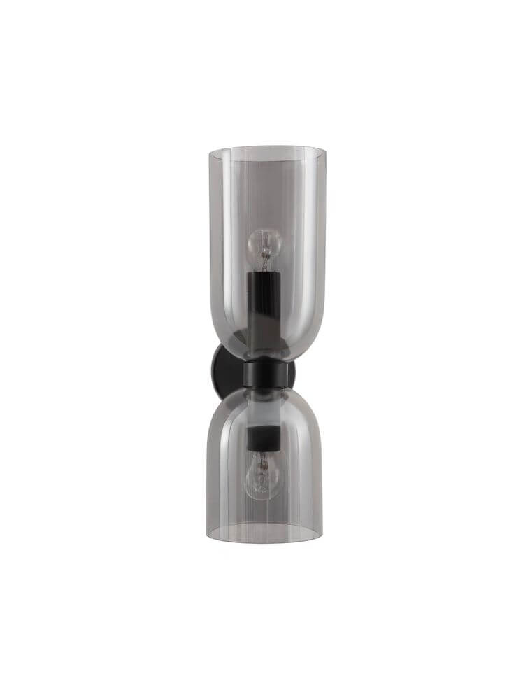 Palmer Wandleuchte Tulpe E14 2-flammig Schwarz, Rauch mit zwei rauchglas Schirmen für modernes Design