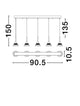 Produktbild der Paluz LED Pendelleuchte Balken 90,5 cm 5-flammig 3000K Schwarz, Roségold mit Abmessungen.
