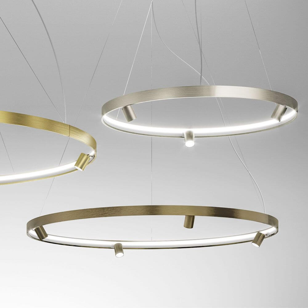 Hängeleuchten Arena LED-Ring aus Aluminium mit DALI/PUSH DIM-Technologie in Titan und satinierter Optik.