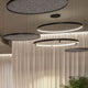 Panzeri Arena LED-Ring Pendelleuchte mit verstellbaren Spots in modernem Innenraumdesign.