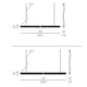 Technische Zeichnung der Panzeri Brooklyn Line LED-Pendelleuchte mit Abmessungen und Montageoptionen.
