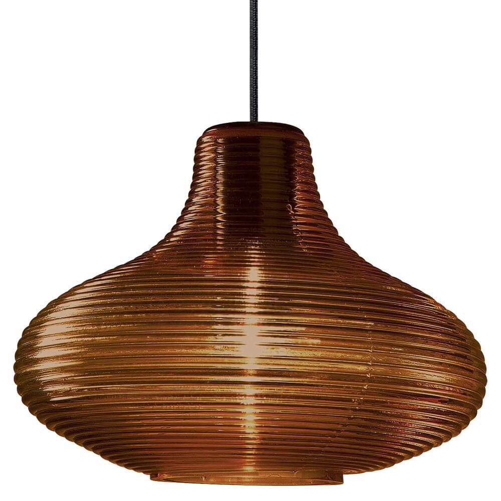 Panzeri Emma pendellampe med retro glass i varmt oransjefarget design.