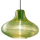 Panzeri Emma pendellampe med retro glass i grønt, stripete design, ideell for stilfulle interiører.