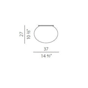 Plan coté du plafonnier en verre Panzeri Gilbert avec dimensions en pouces et en centimètres.
