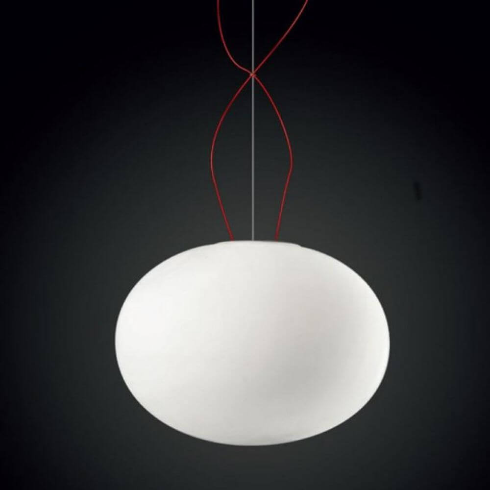 Panzeri Gilbert Glas Pendelleuchte mit geblasenem Satinglas und Metallrahmen für homogenes Licht