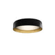 Panzeri Ginevra LED Deckenlampe Gold mit mikroprismatischem Diffusor, elegante schwarze und goldene Kombination.