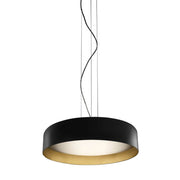 Lampada a sospensione indiretta/diretta Panzeri Ginevra LED in nero con interno dorato, ideale per ambienti abitativi moderni.