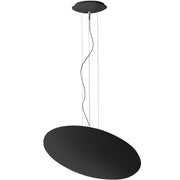 Panzeri Gong LED pendant light disc indirect in elegant black, floating from the ceiling.