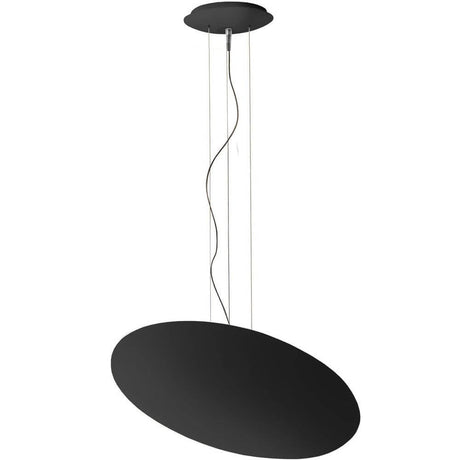 Panzeri Gong LED-riippuvalaisin levy, epäsuora valo elegantissa mustassa värissä, katosta leijuen.