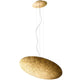 Panzeri Gong LED-Pendelleuchte in elegantem goldenen Design, schwebend mit indirektem Licht.
