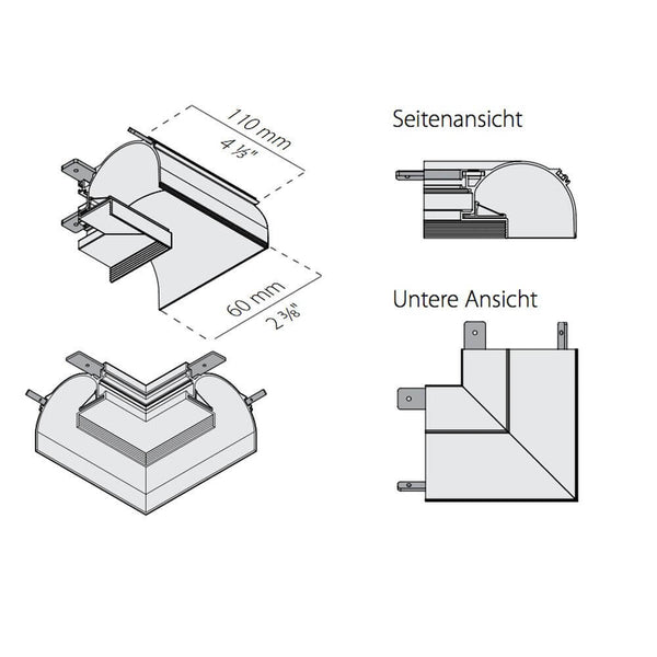 Panzeri Manhattan angles pour profilé encastré, angle de 90° pour montage vertical ou horizontal