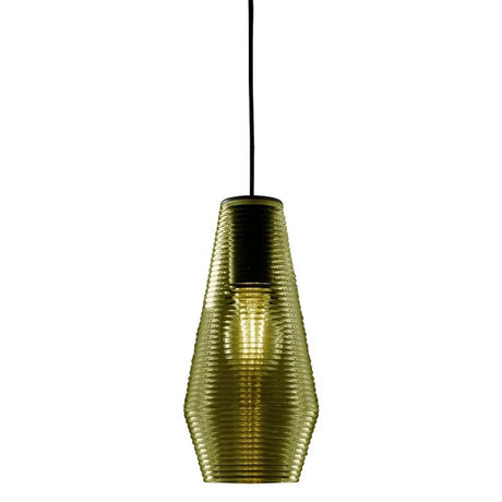 Panzeri Olivia Pendellampe mit geripptem Glas in gelber Farbe, modernes Retro-Design.