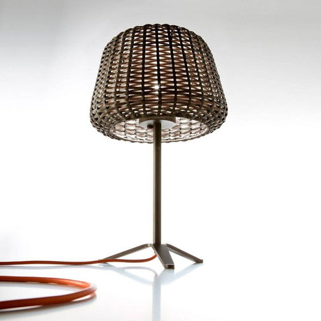 Panzeri Ralph Rattan Außen Tischlampe 58cm mit handgeflochtenem Rattan und metallischem Standfuß