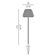 Panzeri Ralph Rattan Pollerleuchte 115cm braun mit Erdspieß, technische Skizze der Outdoor-Leuchte