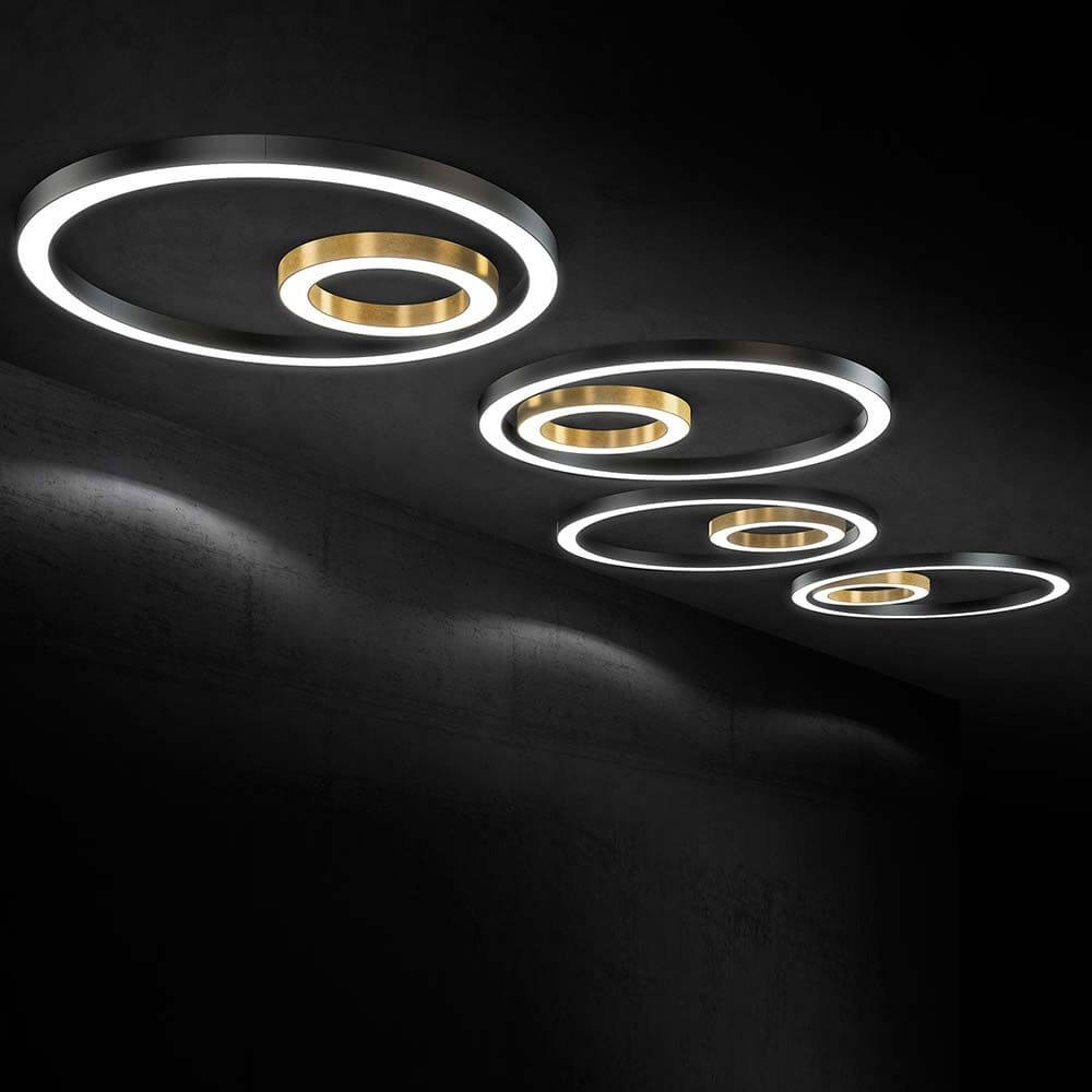 Panzeri Silver Ring LED-Deckenlampe Dimmbar mit modernem Design und dimmbarer Funktionalität.