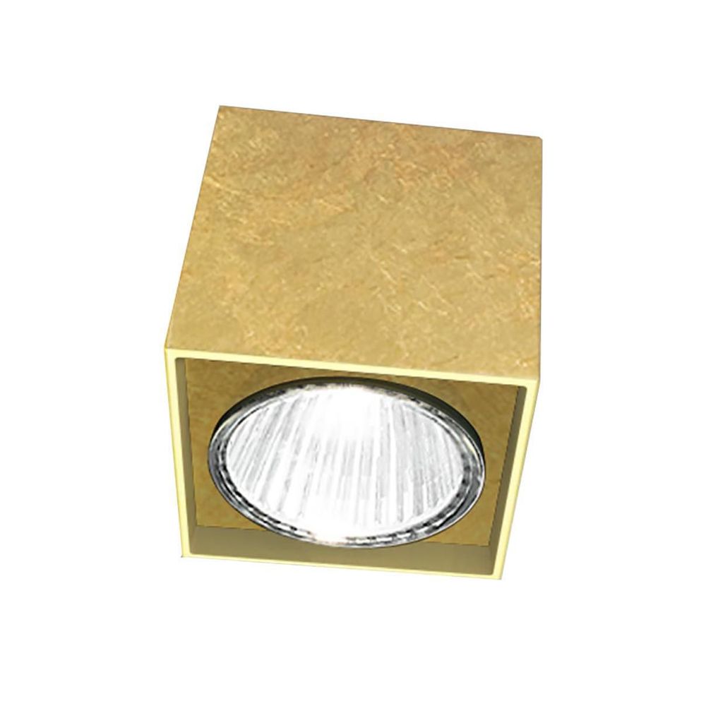 Panzeri Two LED Aufbauleuchte Spot in Goldblatt, viereckiger Aluminiumkörper, ideal für Hänge- und Deckenbeleuchtung.