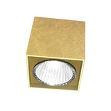 Panzeri Two LED Aufbauleuchte Spot in Goldblatt, viereckiger Aluminiumkörper, ideal für Hänge- und Deckenbeleuchtung.