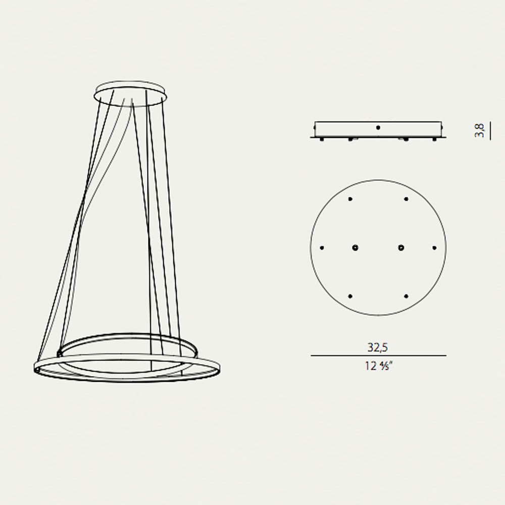 Zero Baldachin für Round / Ellipse / Square  Panzeri Zentrisch 2 Ringe Gold