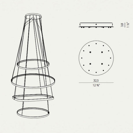Panzeri Zero Canopy til Rund / Ellipse / Firkantet - teknisk tegning af baldakinen og dens dimensioner.