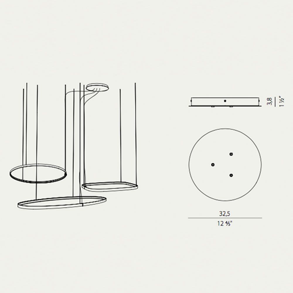 Zero Baldachin für Round / Ellipse / Square  Panzeri Exzentrisch 3 Ringe Gold