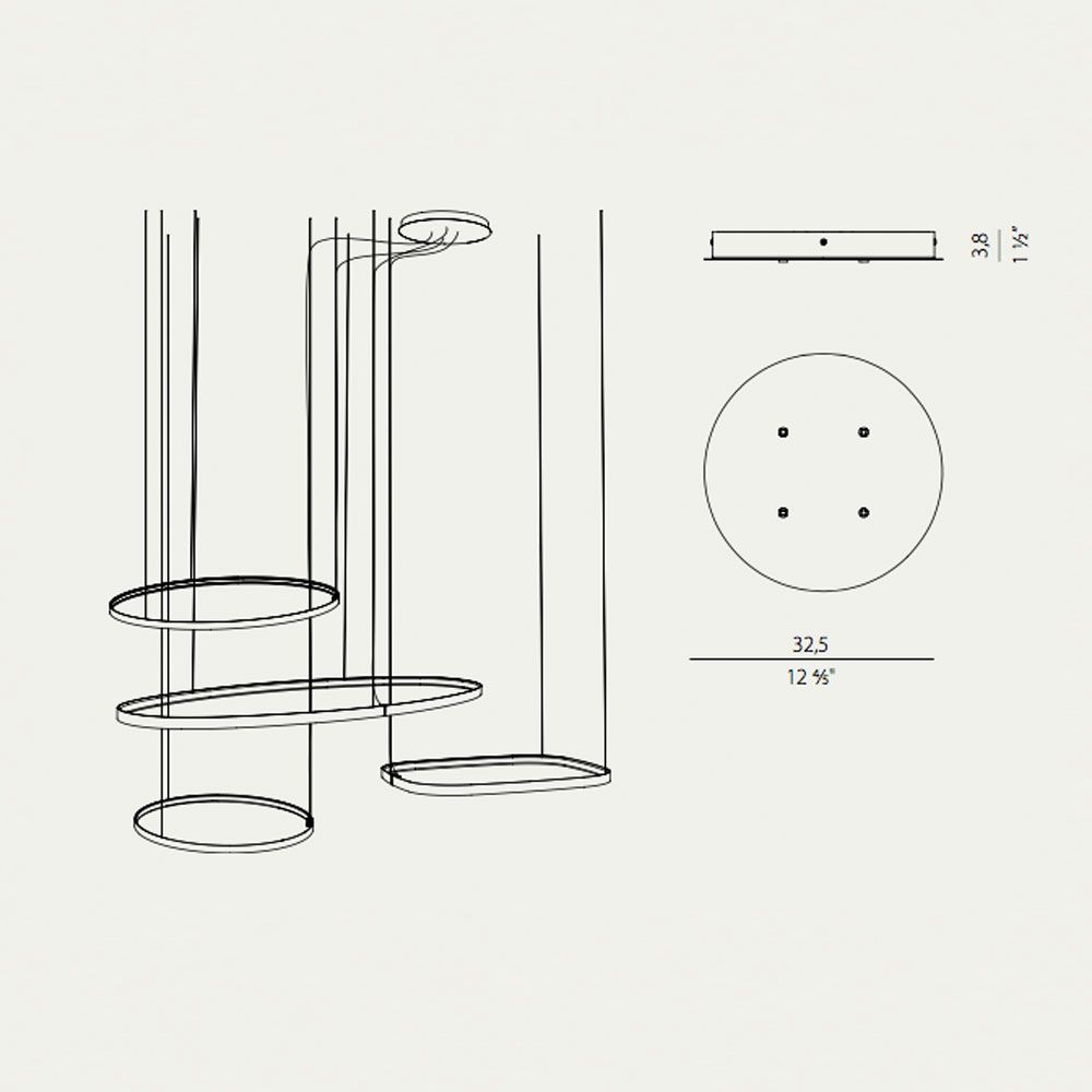 Zero Baldachin für Round / Ellipse / Square  Panzeri Exzentrisch 4 Ringe Gold