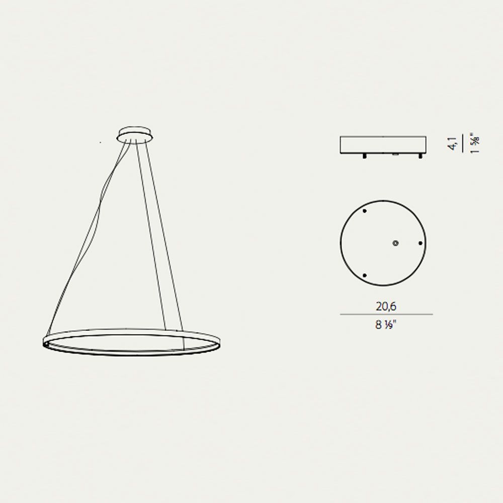 Zero Baldachin für Round / Ellipse / Square  Panzeri Zentrisch 1 Ring Alu-Matt