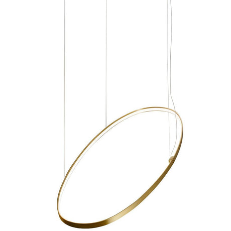 Panzeri Zero Ellipse LED Pendelleuchte oval in elegantem, goldfarbenem Design, zweidimensionaler ovaler Ring.