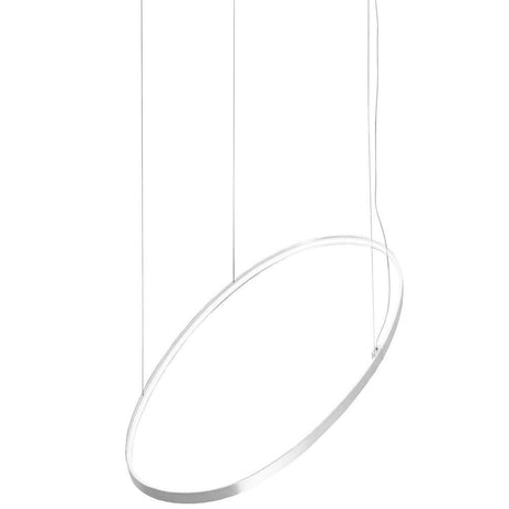 Panzeri Zero Ellipse LED Pendelleuchte oval in elegantem Design, sanft von der Decke hängend.