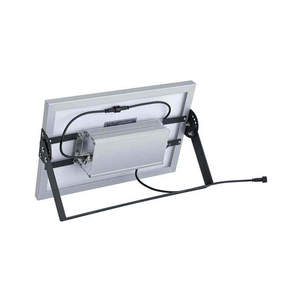 Rückansicht des Park + Light Solarmoduls 10W mit Kabel und stabiler Halterung.