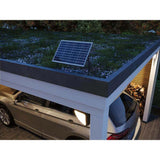 Park + Light Solarmodul 10W auf einem Carport-Dach, umweltfreundliche Energiequelle.