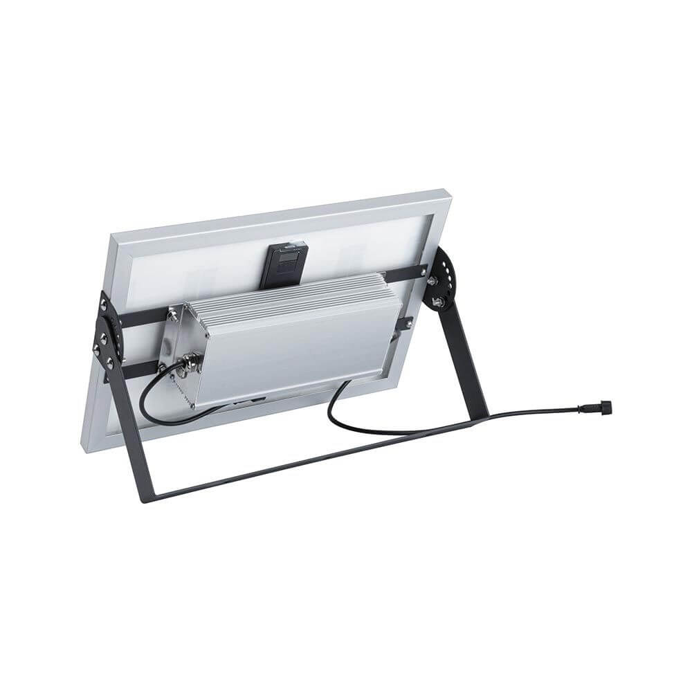 Rückansicht des Park + Light Einspeisung Solarmoduls in Silber, zeigt das Montagesystem und Kabel.