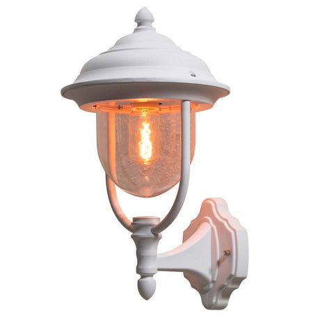 Lanterna da parete per esterni Parma bianca con luce calda e design elegante.