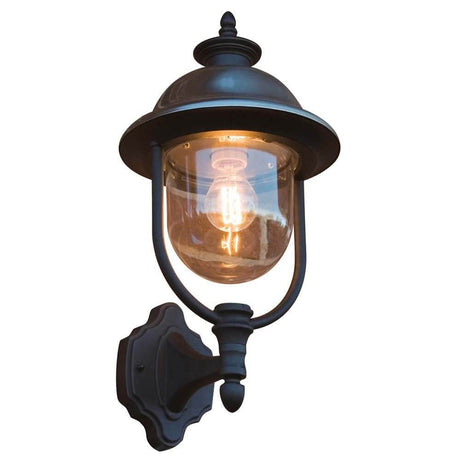 Parma outdoor wall light with stainless steel canopy, IP43, black, with glass and elegant design, ideal for outdoor areas.