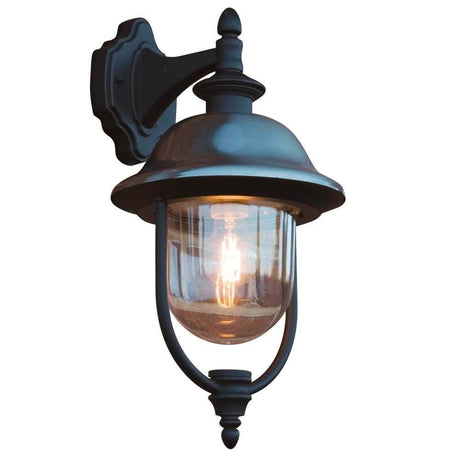 Applique murale extérieure Parma en acier inoxydable IP43 noire avec verre et boîtier noir pour l’éclairage extérieur