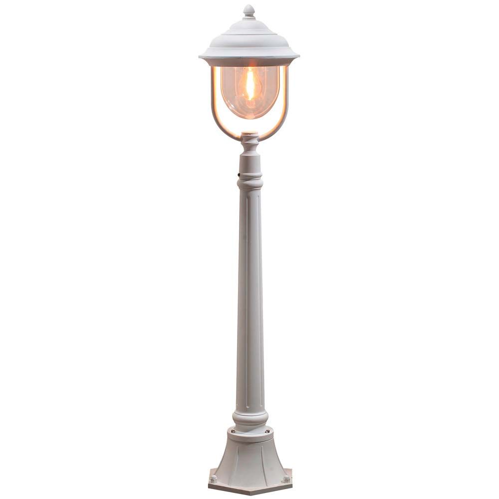 Parma Wegeleuchte in Weiß mit klarem Acrylglas, ideal für Garten und Außenbereich, stilvoll und funktional.