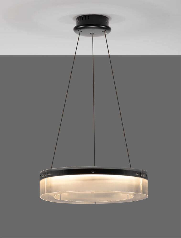 Pauline LED Pendelleuchte in Schwarz mit transparentem Glas, ultraflaches Design und sanfter Lichtdiffusion.