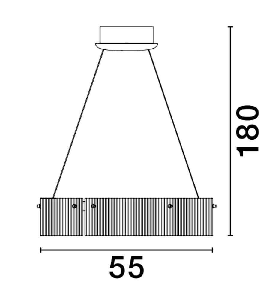 Technische Zeichnung der Pauline LED Pendelleuchte 3000K Schwarz mit Abmessungen 55cm x 180cm.